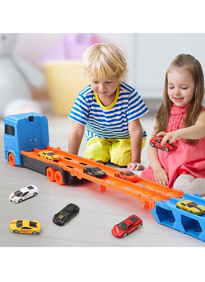 Quivlox - Toddler Transport Truck Toy for 2 3 4 5 6 Years Old Boys, 64-Inch Foldable Car Race Track for Boys Kids, Carrier Truck Race Track Toddlers Toys,Foldable 2 Layer Track Playset, 9 in 1 Die-Cast Car Carrier Truck Toy for Boys and Girls Gift - Image 1