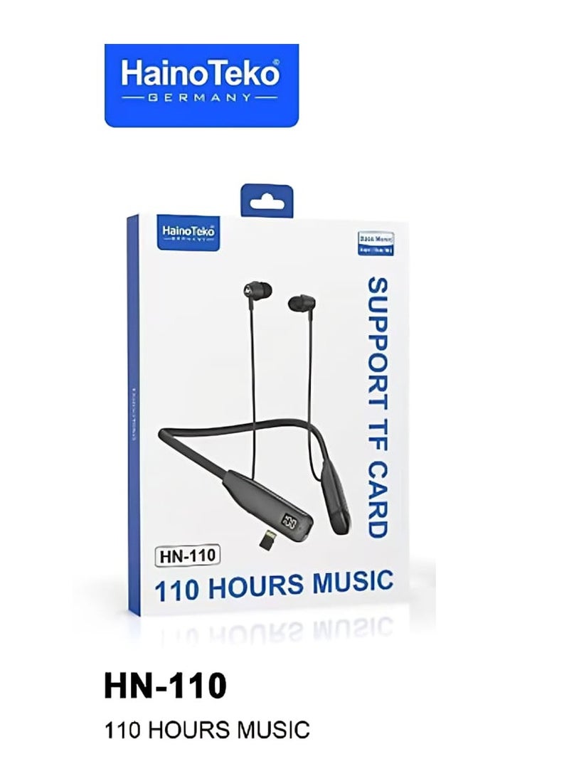 Haino Teko HN110 Bluetooth Neck Band Headphone 110 Hours Music With High Bass Sound Quality Super Clear Mic And TF Card Support Black - Image 1