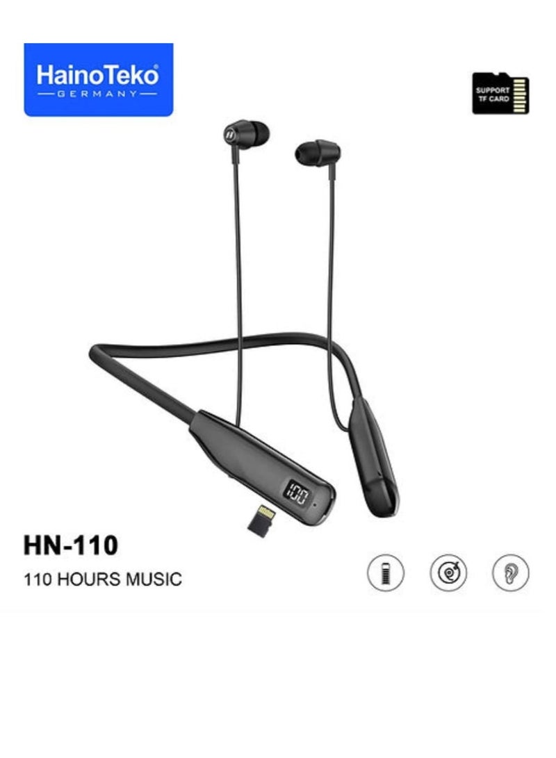 Haino Teko HN110 Bluetooth Neck Band Headphone 110 Hours Music With High Bass Sound Quality Super Clear Mic And TF Card Support Black - Image 2