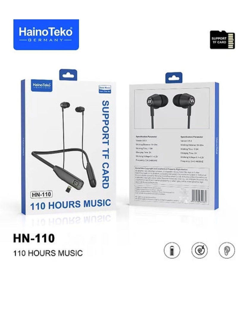 Haino Teko HN110 Bluetooth Neck Band Headphone 110 Hours Music With High Bass Sound Quality Super Clear Mic And TF Card Support Black - Image 3