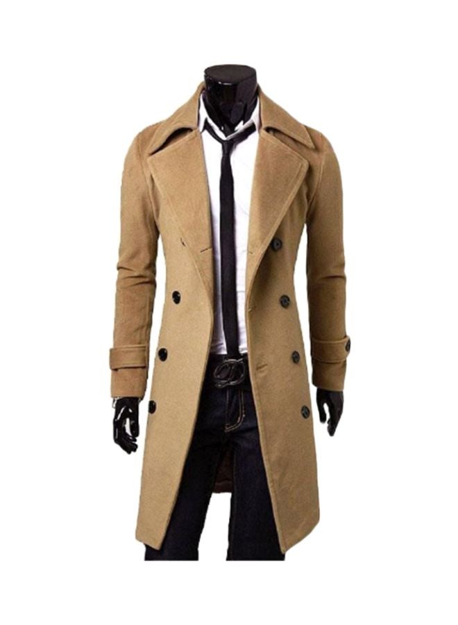 NIBEMINENT Front Button Placket Trench Coat Khaki - Image 1