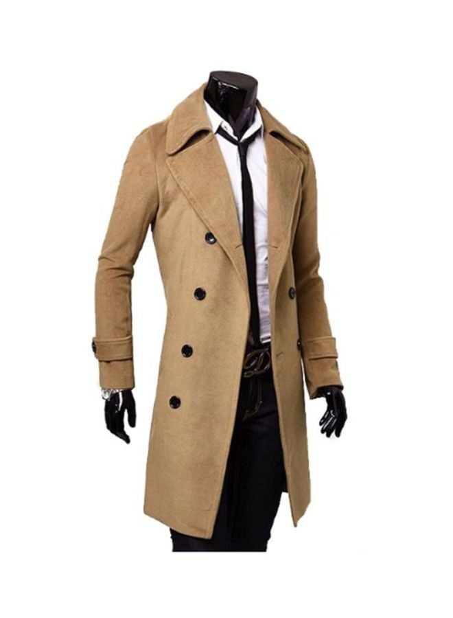 NIBEMINENT Front Button Placket Trench Coat Khaki - Image 3