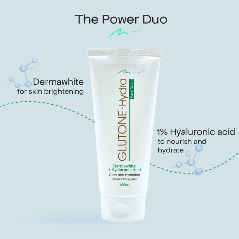 GlutoneHydra Face Wash 1 Hyaluronic Acid Dermawhite Hydrating Brightening Cleanser For Dry Skin 100ml - Image 3