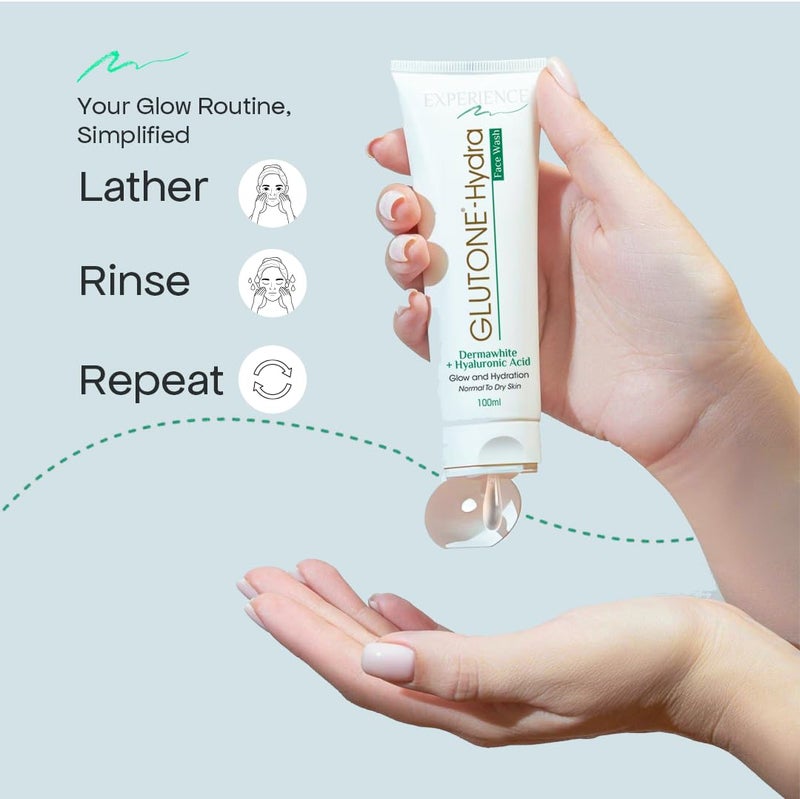 GlutoneHydra Face Wash 1 Hyaluronic Acid Dermawhite Hydrating Brightening Cleanser For Dry Skin 100ml - Image 4