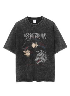 Washed retro T-shirt street hip hop anime Jujutsu Kaisen casual cotton summer short sleeves
