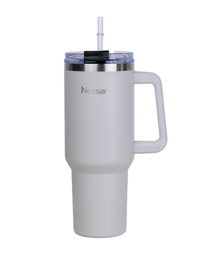 Nessan Nessan Double Wall Stainless Steel Vacuum Insulated Travel Mug Tumbler with Dual Function Lid and Straw for Water, Iced Tea or Hot Coffee, Smoothie and More (Beige, 1200ml)