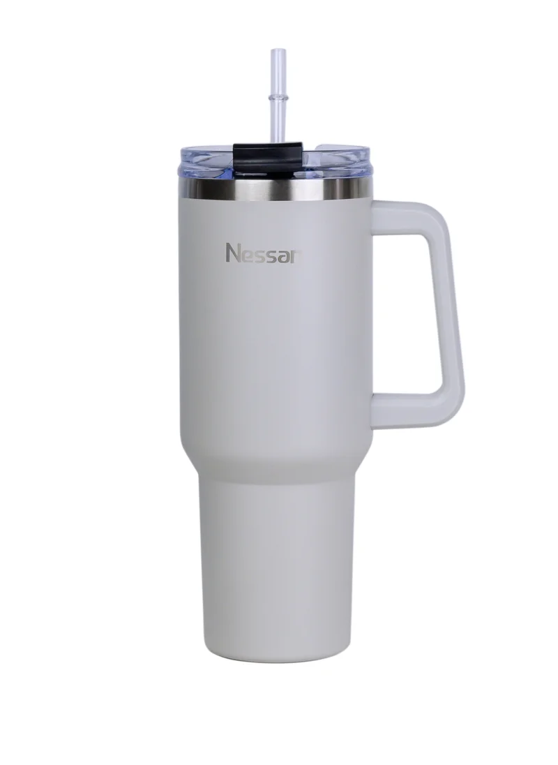 Nessan Nessan Double Wall Stainless Steel Vacuum Insulated Travel Mug Tumbler with Dual Function Lid and Straw for Water, Iced Tea or Hot Coffee, Smoothie and More (Beige, 1200ml)