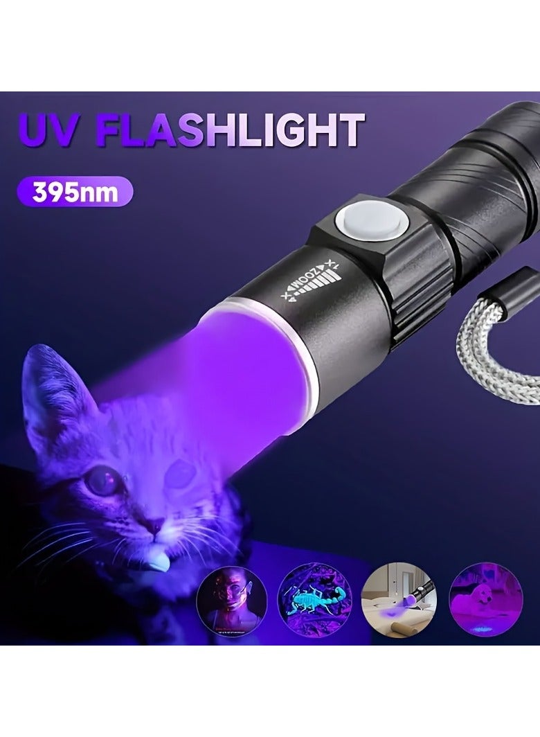 Rechargeable Zoomable UV Flashlight Black Light 395nm,Ultraviolet Flashlight Detector For Pet Urine Stain,Resin Curing,Scorpion Hunting - Image 2