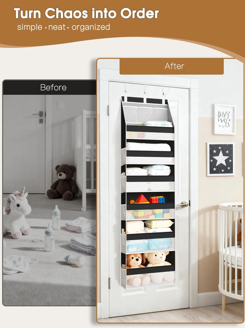Criusia Over the Door Organizer, Heavy-Duty 6-Shelf Hanging Storage with 13 Mesh Pockets, 55lbs Capacity Behind the Door Storage for Nursery, Bathroom, Bedroom, and Dorm, Black - Image 2