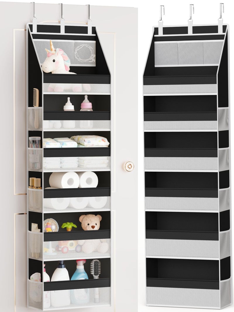 Criusia Over the Door Organizer, Heavy-Duty 6-Shelf Hanging Storage with 13 Mesh Pockets, 55lbs Capacity Behind the Door Storage for Nursery, Bathroom, Bedroom, and Dorm, Black - Image 1