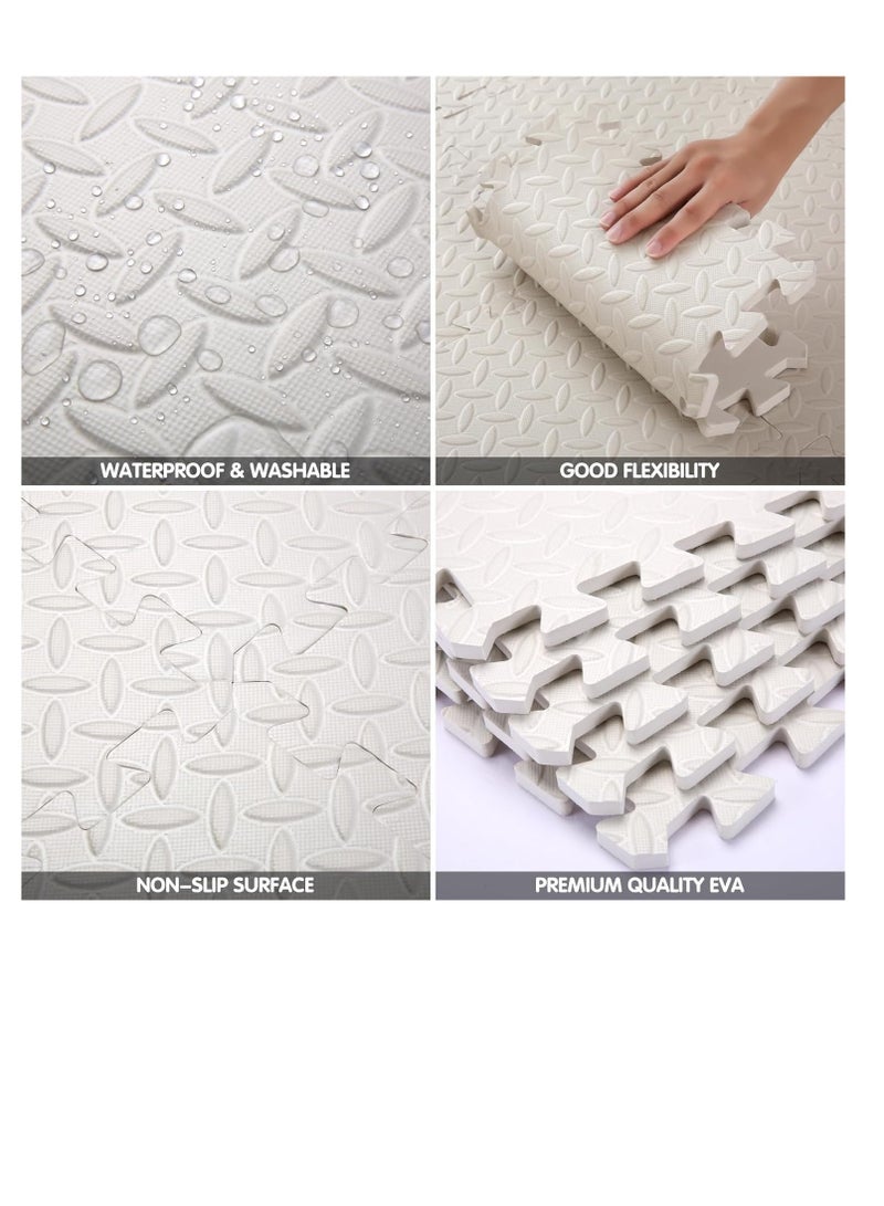 6 Tiles (60x60x2.5cm Each Tile) Foam Floor Tiles, Baby Crawling Mat & Home Gym Yoga Mat, Soft Non-Toxic Thick Interlocking Square Puzzle Play Mats for Toddlers, Kids Fitness Exercise, Playpen Carpet for Crawling（White） - Image 3