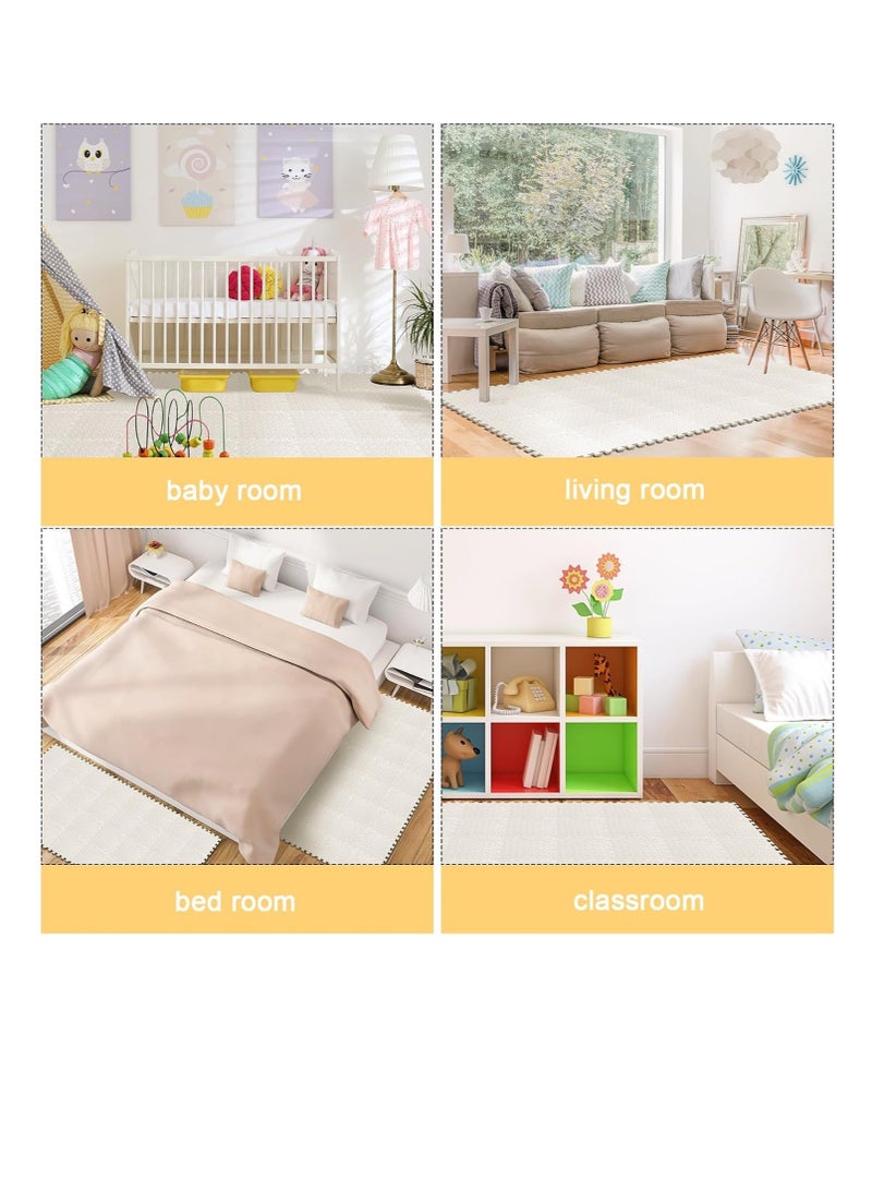 6 Tiles (60x60x2.5cm Each Tile) Foam Floor Tiles, Baby Crawling Mat & Home Gym Yoga Mat, Soft Non-Toxic Thick Interlocking Square Puzzle Play Mats for Toddlers, Kids Fitness Exercise, Playpen Carpet for Crawling（White） - Image 4