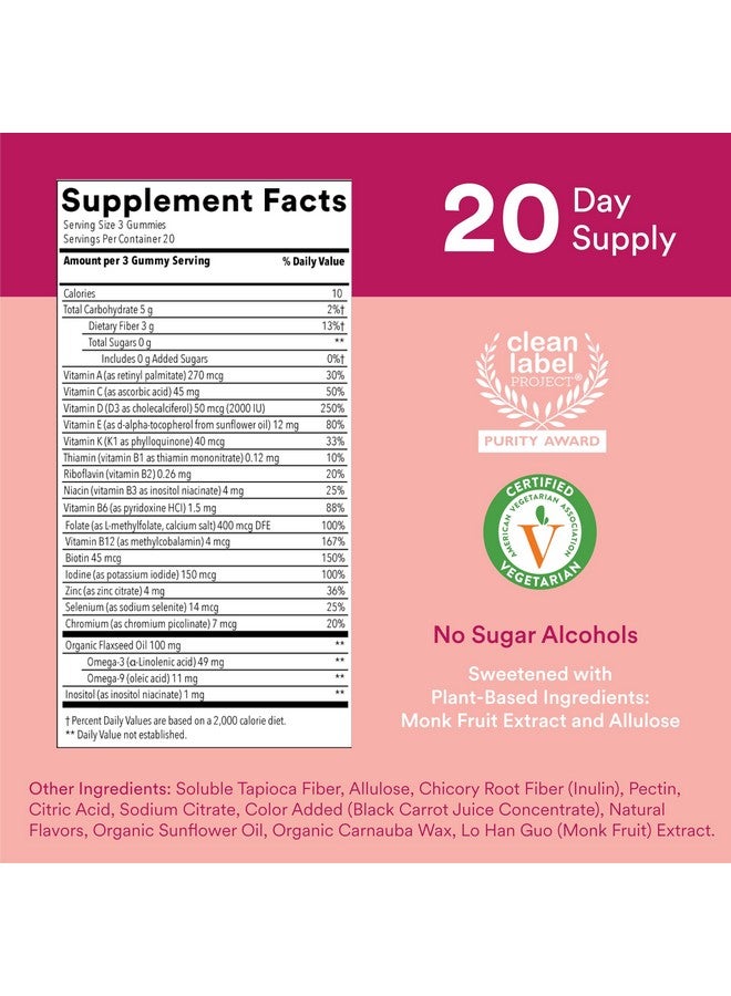 SmartyPants SmartyPants Women's Multivitamin Gummies, Sugar Free: Biotin, Methylfolate, Omega 3 (ALA), Vitamin D3, C, Vitamin B12, B6, A, K & Zinc, Inositol, Gluten Free, 60 Count (20 Day Supply) - Image 1