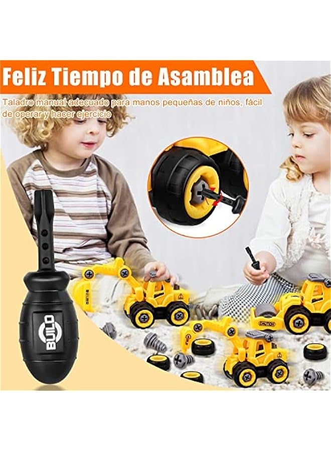 4 شاحنات بناء مفككة، شاحنات ألعاب مع حفار، جرافة، متسكع وبكرة الطريق، ألعاب سيارات DIY، للأعمار من 3 إلى 8 سنوات - Image 4