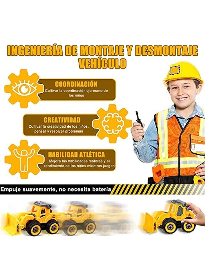 4 شاحنات بناء مفككة، شاحنات ألعاب مع حفار، جرافة، متسكع وبكرة الطريق، ألعاب سيارات DIY، للأعمار من 3 إلى 8 سنوات - Image 3