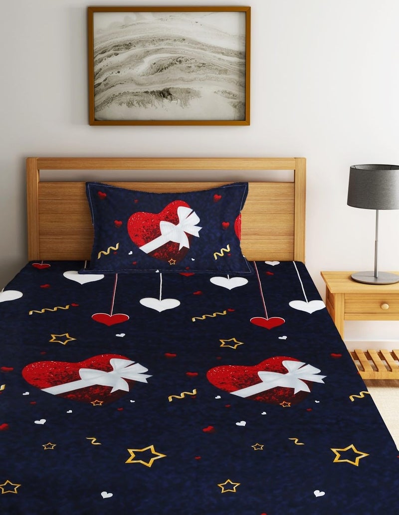 Fashion String 144 TC Microfibre Dark Blue Single Bedsheet with 1 Pillow Cover - Image 2