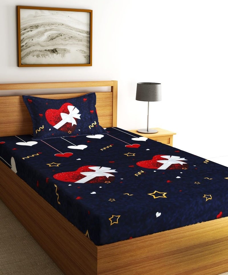 Fashion String 144 TC Microfibre Dark Blue Single Bedsheet with 1 Pillow Cover - Image 1