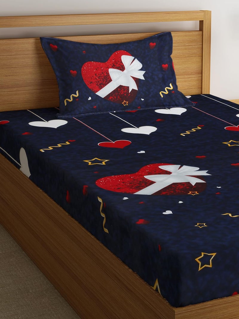 Fashion String 144 TC Microfibre Dark Blue Single Bedsheet with 1 Pillow Cover - Image 3