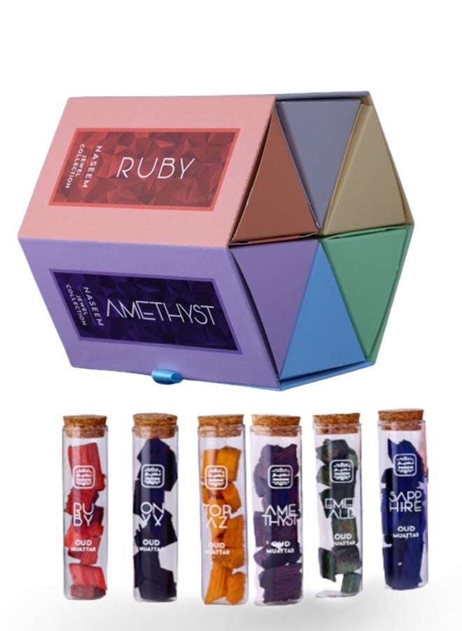 Naseem Oud Muattar Jewel Collection Bakhoor Gift Set for Home - 15g x 6pcs - Image 1