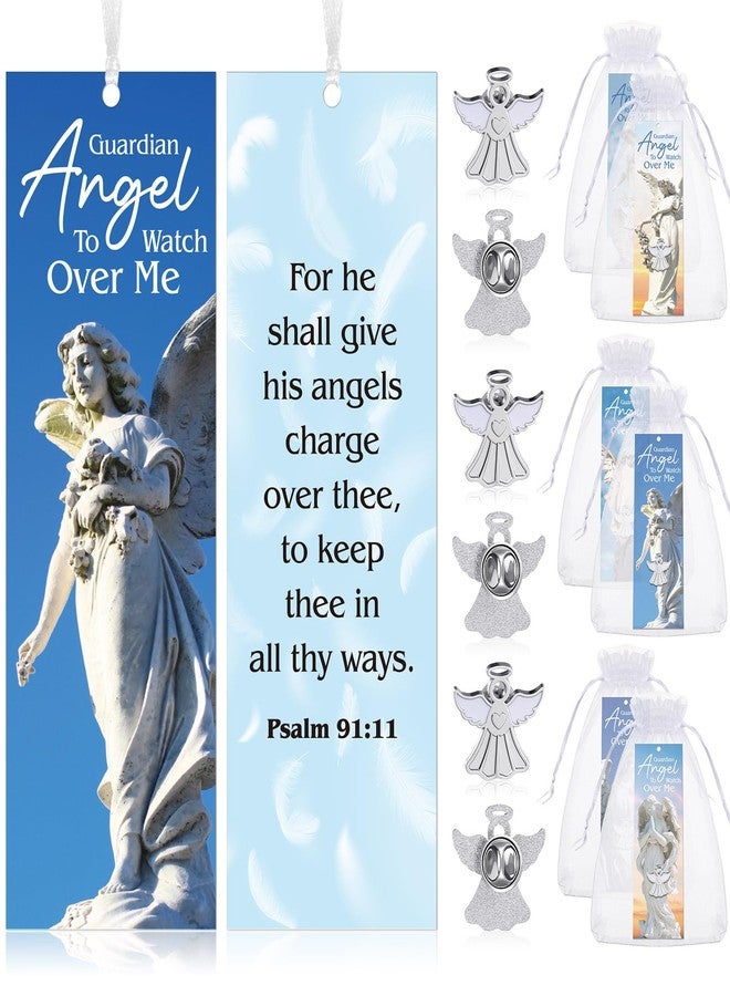 Supervitae 24 Pcs/ 12 Sets Guardian Angel Pin Religious Bookmark Gift Bulk, Include 12 Christian Psalm 91: 11 Bookmarks 12 Guardian Angel Pin for Adult Church Party Favors - Image 1
