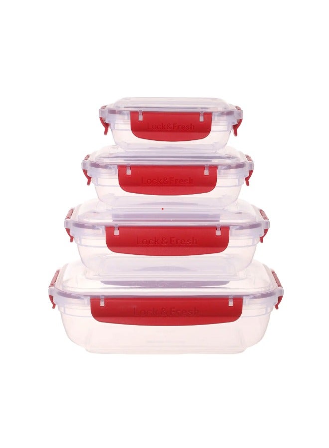 Dunya Plastik Dunia Fresh & Lock red Rectangular 4-Piece Food Storage Refrigerator Container Set - With Airtight Lid - BPA Free (310-565-975-1675) ML - Image 1