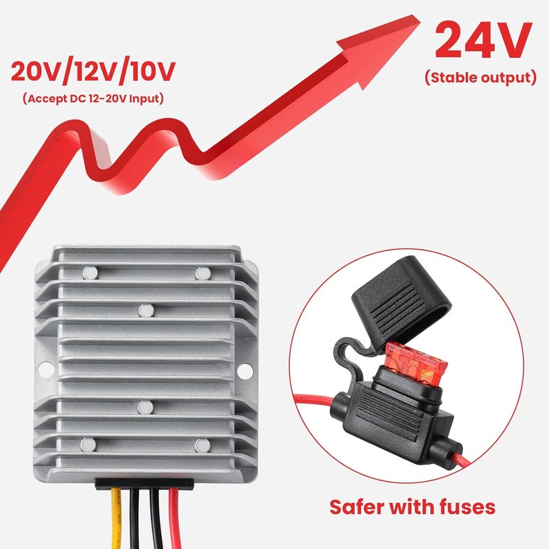 DC 12V to 24V Step Up Converter 10A 240W Boost Converter Waterproof Transformer with Fuse Power Supply for Golf Cart Club Car LED Strip Light - Image 2