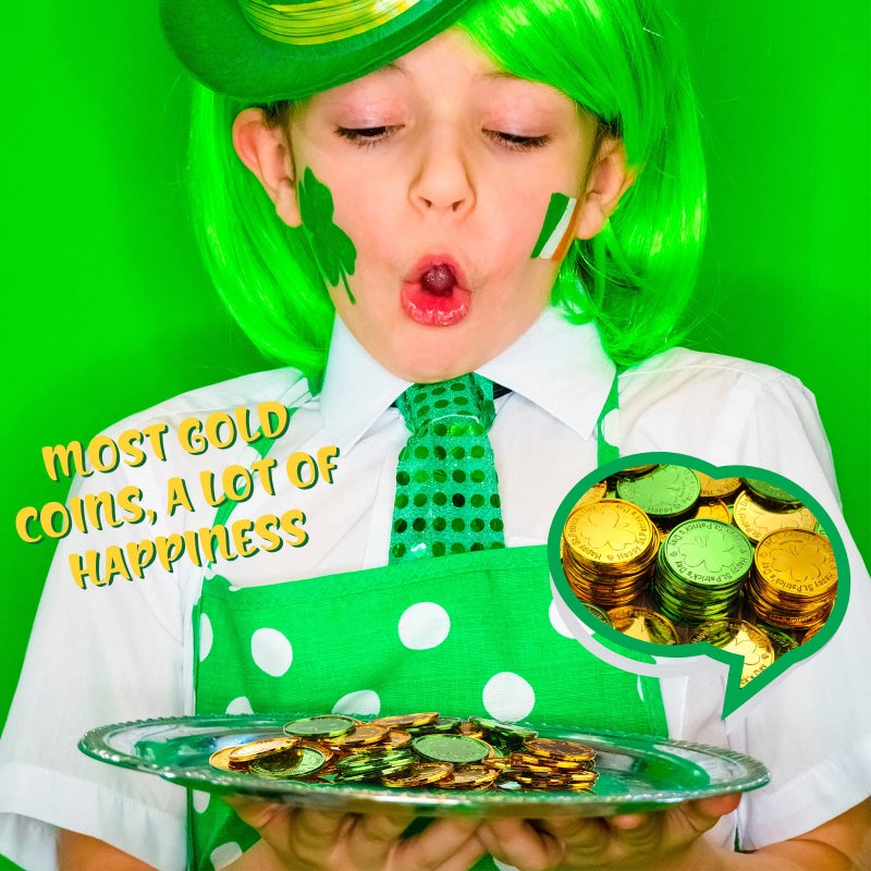 Skylety 50 Pieces St. Patrick's Day Shamrock Coins Decorative Plastic Coin Green and Gold Fake Coins Small Lucky Coin Clover Coin for St. Patrick's Day Party Supplies, 1.38 Inches - Image 3