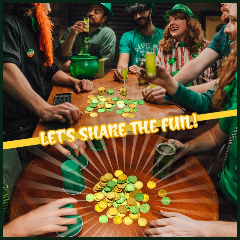 Skylety 50 Pieces St. Patrick's Day Shamrock Coins Decorative Plastic Coin Green and Gold Fake Coins Small Lucky Coin Clover Coin for St. Patrick's Day Party Supplies, 1.38 Inches - Image 5