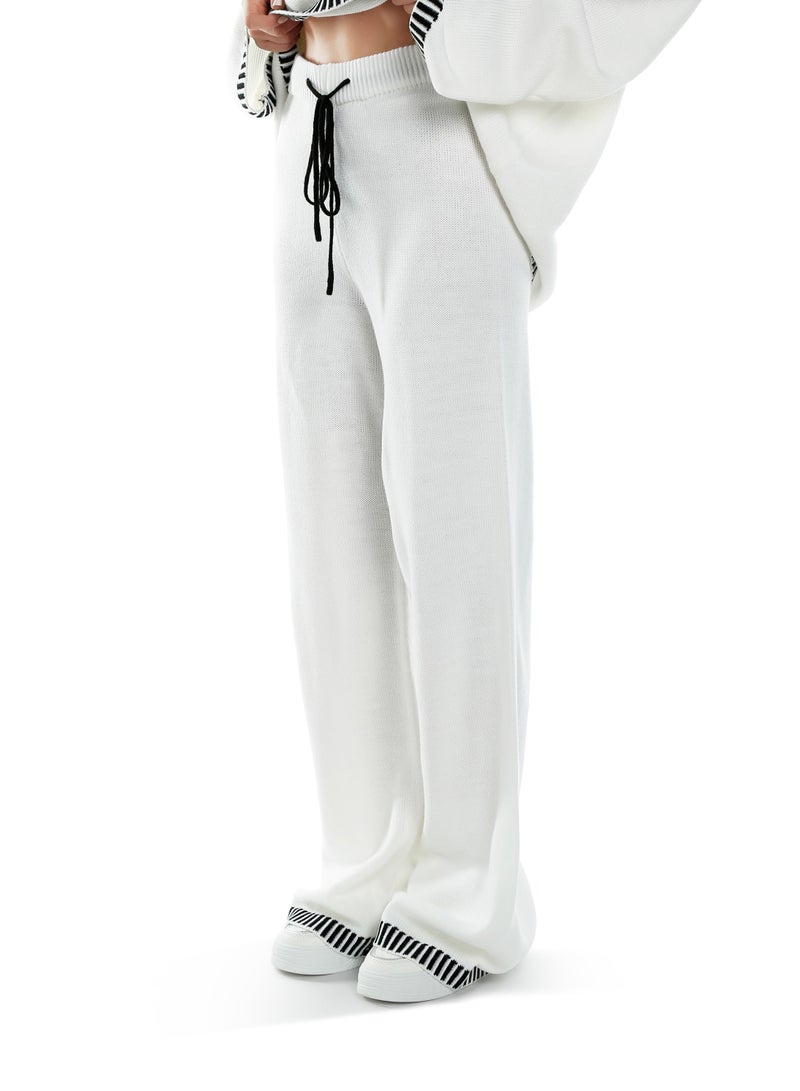 London Rag Contrast Stitch Detail Knit Sweater Trouser in Cream  - Image 2