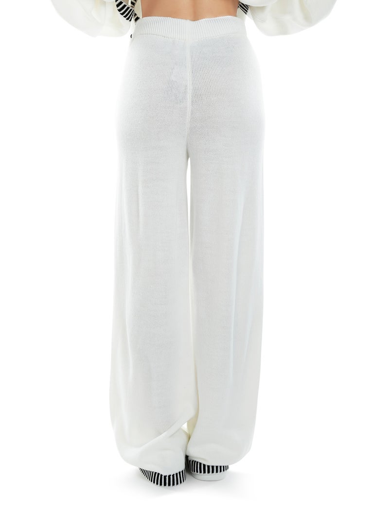 London Rag Contrast Stitch Detail Knit Sweater Trouser in Cream  - Image 3