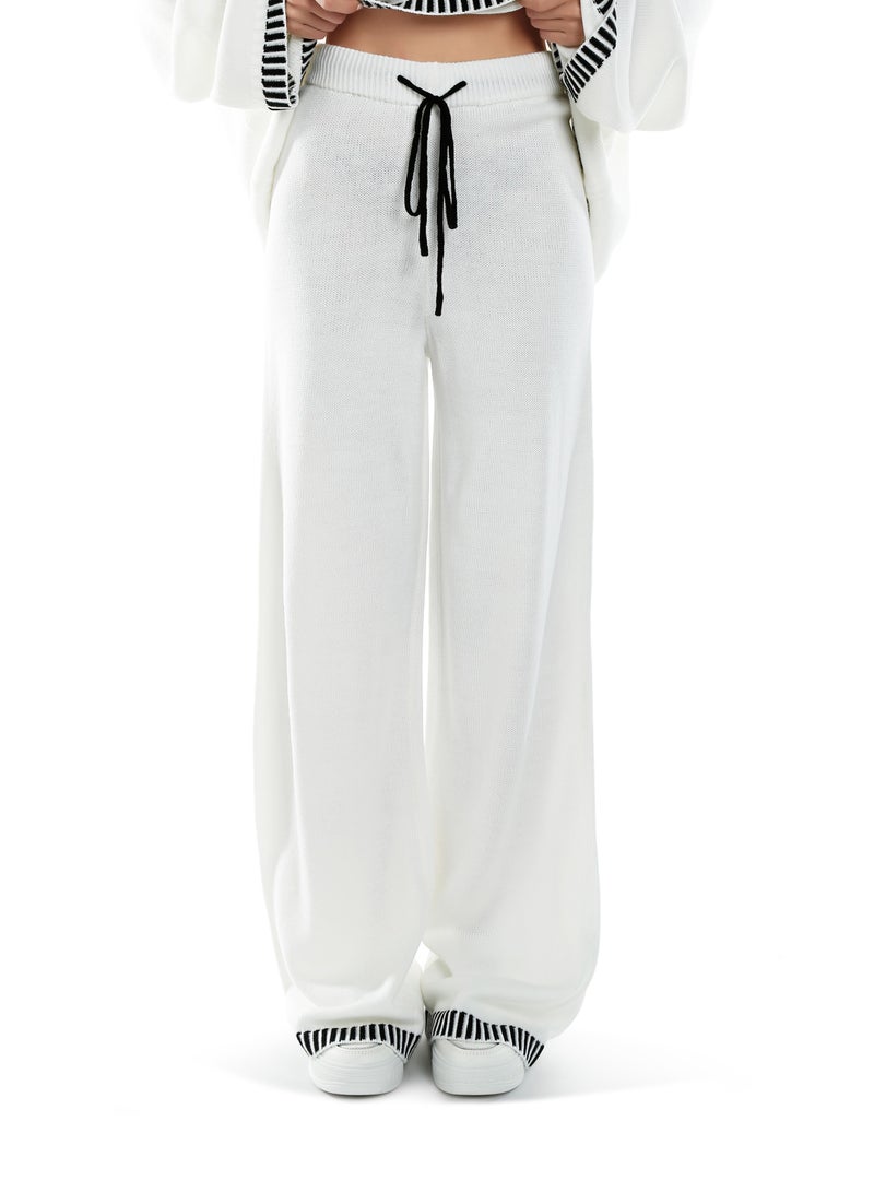 London Rag Contrast Stitch Detail Knit Sweater Trouser in Cream  - Image 1