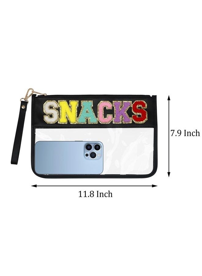 LO LORD LO Clear Pouch Glitter Letter Zipper Pouch Clear Makeup Bags for Travel Small Snacks Bag Preppy Cosmetic Stuff Bag for Women (Snacks Black)  - Image 3