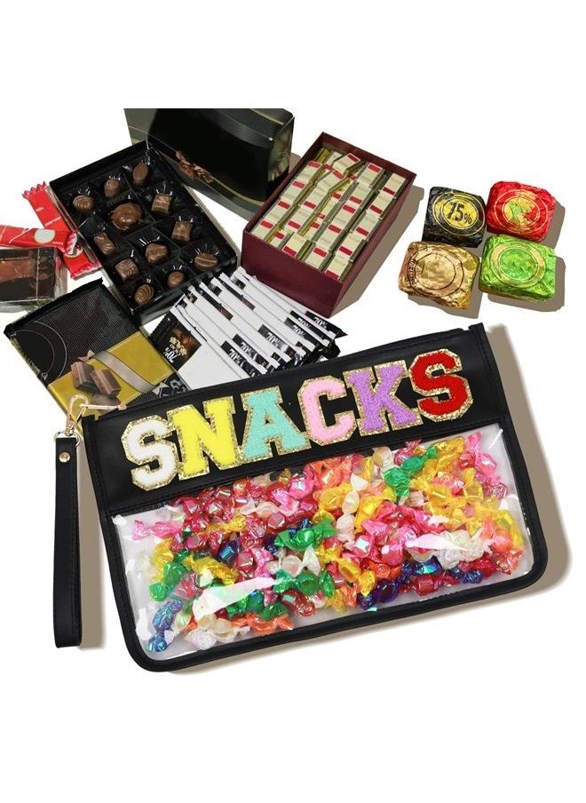 LO LORD LO Clear Pouch Glitter Letter Zipper Pouch Clear Makeup Bags for Travel Small Snacks Bag Preppy Cosmetic Stuff Bag for Women (Snacks Black)  - Image 2
