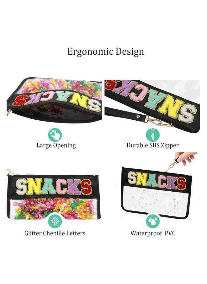 LO LORD LO Clear Pouch Glitter Letter Zipper Pouch Clear Makeup Bags for Travel Small Snacks Bag Preppy Cosmetic Stuff Bag for Women (Snacks Black)  - Image 4