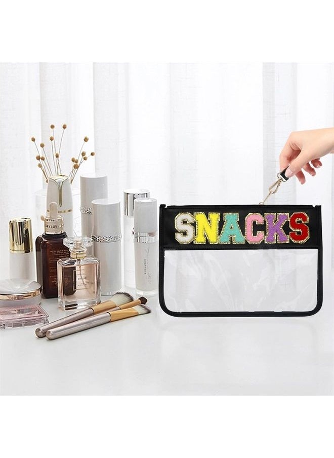 LO LORD LO Clear Pouch Glitter Letter Zipper Pouch Clear Makeup Bags for Travel Small Snacks Bag Preppy Cosmetic Stuff Bag for Women (Snacks Black)  - Image 5