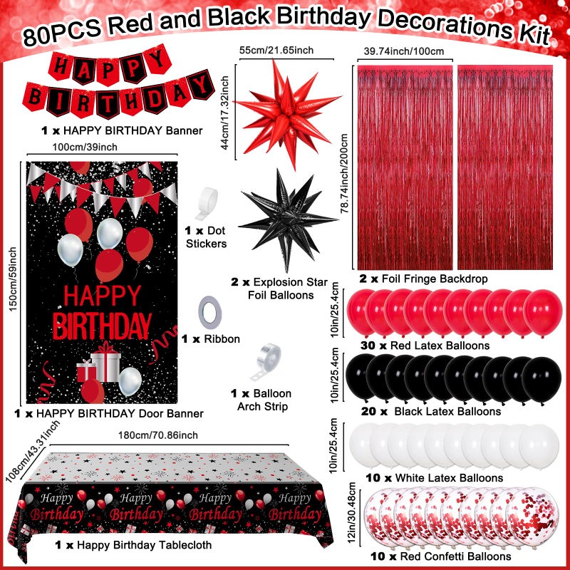 Pounira Red and Black Birthday Decorations for Men Women, Red Party Decorations for Boys Girls Happy Birthday Decorations Door Banner, Tablecloth Foil Backdrop Star Balloons for Men Bday Party Supplies - Image 3