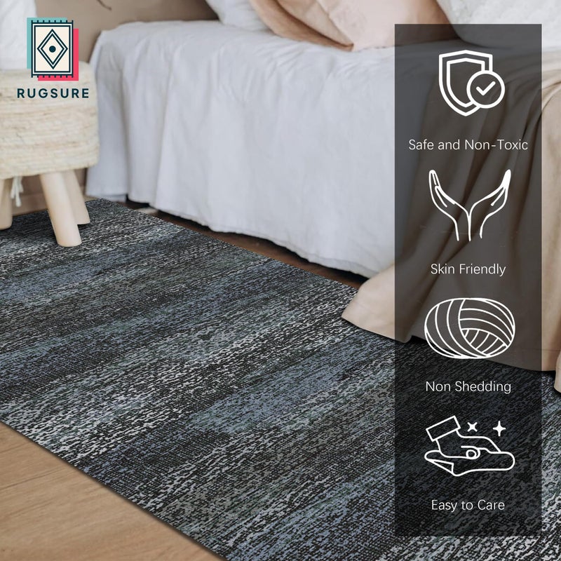 RUGSURE Washable Area Rug - 1/6 Thick - Stain & Water Resistant Non-Slip - Resistant Rug for Living Room, Bedroom, Nursery, Pet & Child Friendly, Vintage Charm Area Rugs (Darkgrey+Bule, 2'6'' x 8') - Image 2