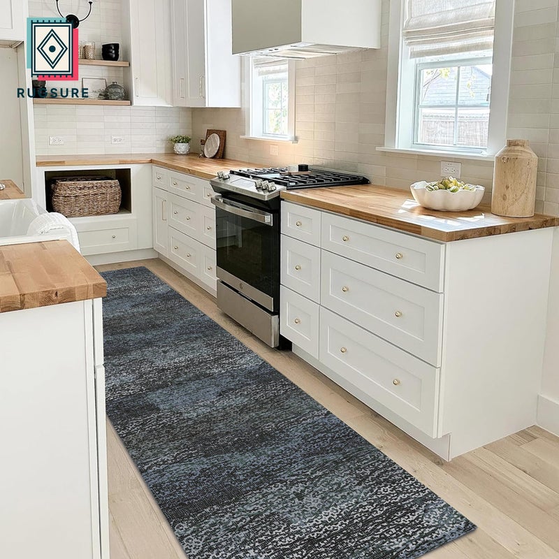 RUGSURE Washable Area Rug - 1/6 Thick - Stain & Water Resistant Non-Slip - Resistant Rug for Living Room, Bedroom, Nursery, Pet & Child Friendly, Vintage Charm Area Rugs (Darkgrey+Bule, 2'6'' x 8') - Image 4
