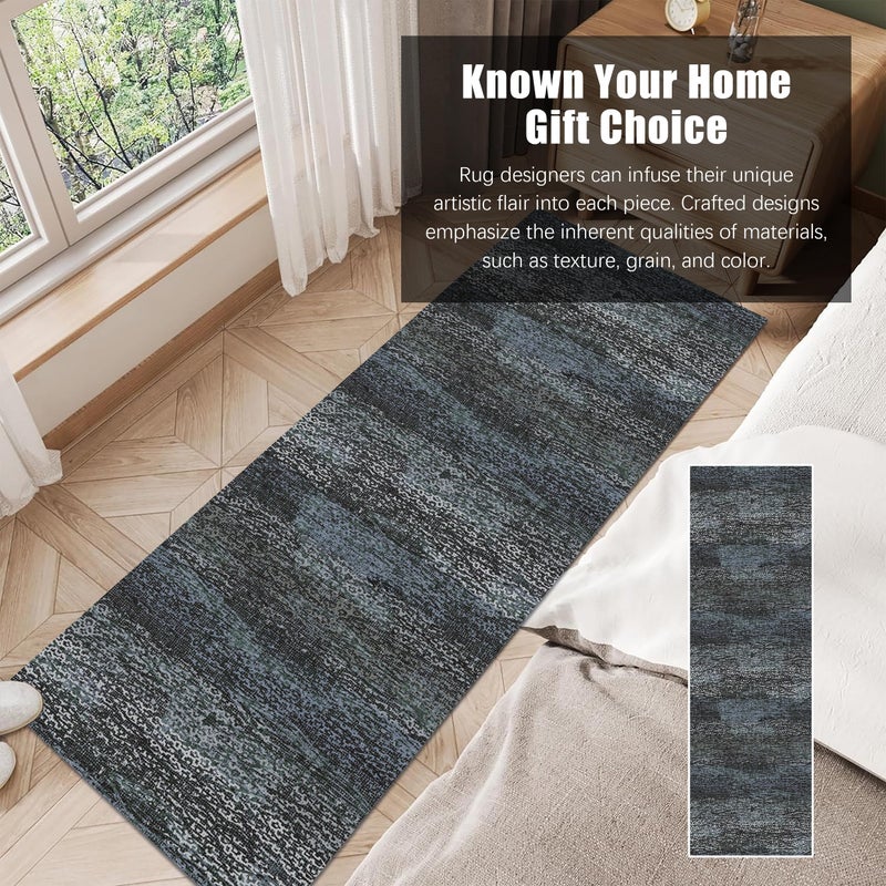 RUGSURE Washable Area Rug - 1/6 Thick - Stain & Water Resistant Non-Slip - Resistant Rug for Living Room, Bedroom, Nursery, Pet & Child Friendly, Vintage Charm Area Rugs (Darkgrey+Bule, 2'6'' x 8') - Image 3