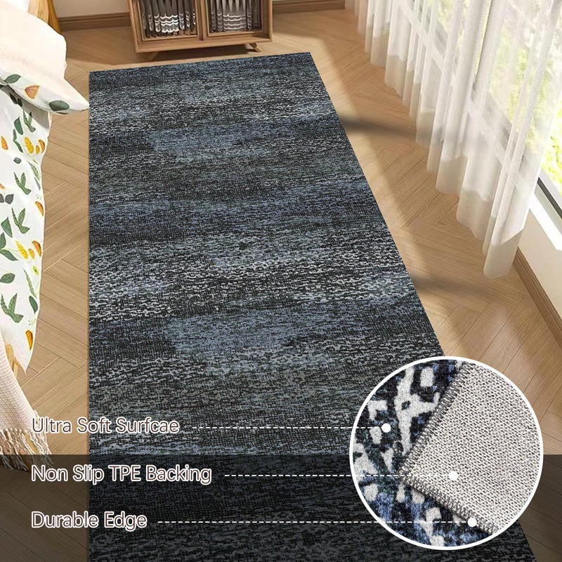 RUGSURE Washable Area Rug - 1/6 Thick - Stain & Water Resistant Non-Slip - Resistant Rug for Living Room, Bedroom, Nursery, Pet & Child Friendly, Vintage Charm Area Rugs (Darkgrey+Bule, 2'6'' x 8') - Image 5
