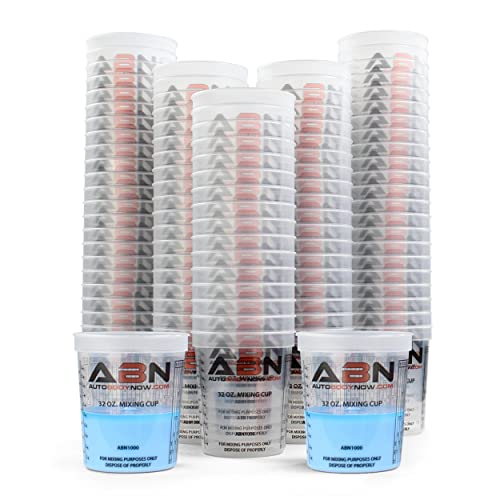 ABN 32oz Automotive Paint Mixing Cups 100pk - 1QT Plastic Measuring Mixing Cups for Epoxy Resin, Activator, or Thinner - Image 1