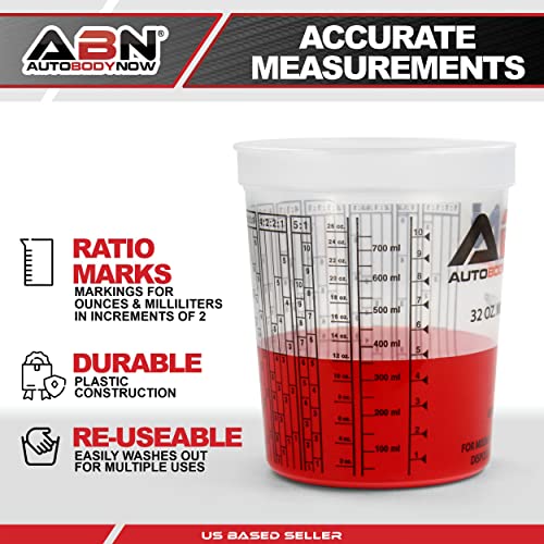 ABN 32oz Automotive Paint Mixing Cups 100pk - 1QT Plastic Measuring Mixing Cups for Epoxy Resin, Activator, or Thinner - Image 3