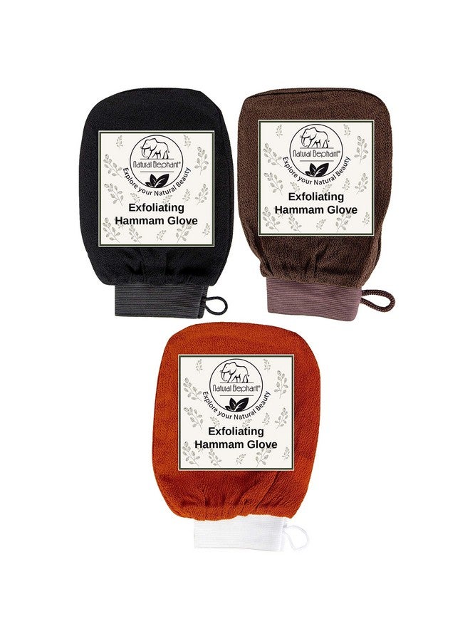 Natural Elephant Natural Elephant Exfoliating Hammam Glove - Face and Body Exfoliator Mitt (Black, Brown and Orange (Pack of 3))  - Image 1