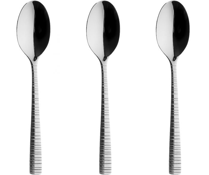 سولا طقم ملاعق طعام 3 قطع، ستانلس ستيل مقاوم للصدأ، تصميم منقوش، جودة هولندية – فضي