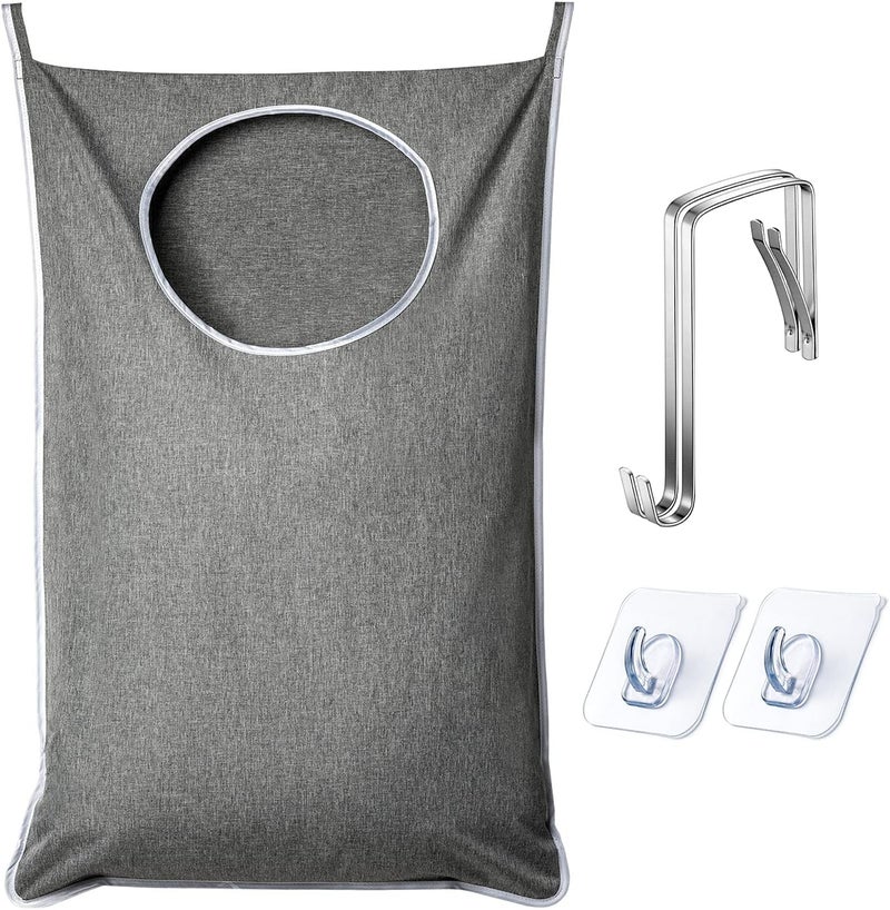 ANSTROUT XL Hanging Laundry Hamper, Extra Large Tear-resistance Door Hamper with 2 Types Hooks for Dirty Clothes, Save Bathroom Space Hanging Laundry Bag (36.5x 22 Inch,Grey) - Image 1