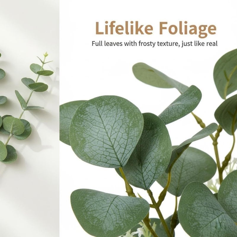 Briful Artificial Eucalyptus Stems in Glass Vase with Faux Water, 14" Fake Plant Eucalyptus Leaves for Home Bathroom Office Farmhouse Wedding Centerpiece DÃ©cor - Image 5