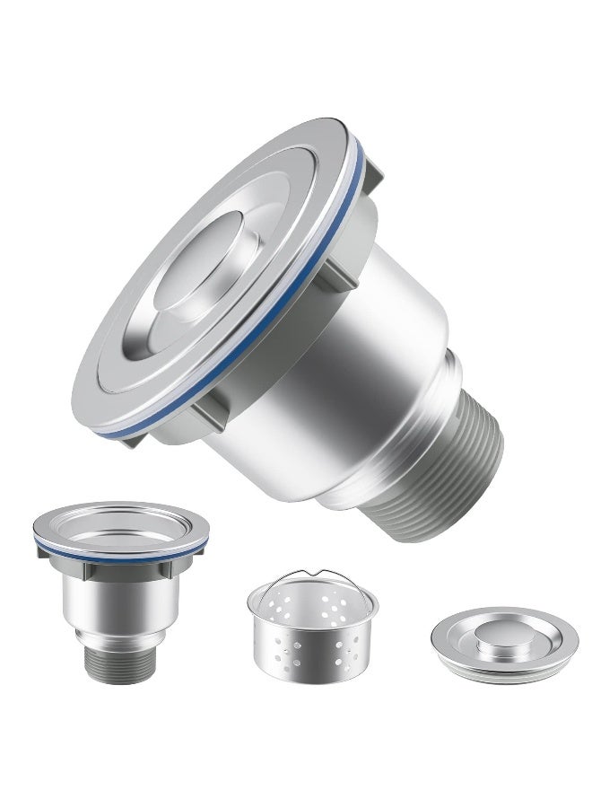 مجموعة تجميع مصفاة حوض المطبخ من الفولاذ المقاوم للصدأ 3-1/2 بوصة مع سلة عميقة قابلة للإزالة وغطاء محكم لمنع الانسداد في مصارف أحواض المطبخ القياسية. - Image 2