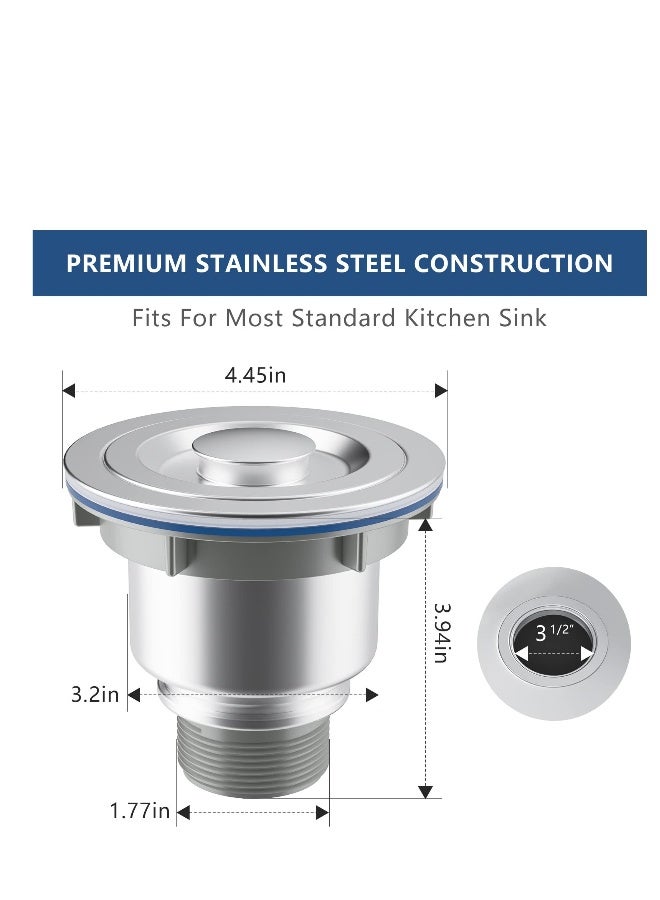 مجموعة تجميع مصفاة حوض المطبخ من الفولاذ المقاوم للصدأ 3-1/2 بوصة مع سلة عميقة قابلة للإزالة وغطاء محكم لمنع الانسداد في مصارف أحواض المطبخ القياسية. - Image 4