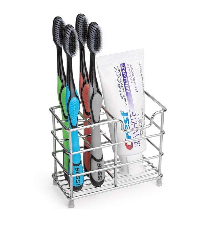 TOOTHBRUSH HOLDER STAINLESS STEEL BATHROOM STAND TOOTHPASTE HOLDER SILVER