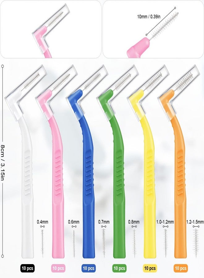 AOOSA 60pcs Interdental Brushes, 6 Sizes Braces Brush Kit, Soft Bristled Dental Picks for Teeth Cleaning, Non-Slip Flossers for Braces with Angled Head, Suitable for Teeth Gaps Cleaning, Oral Care - Image 2